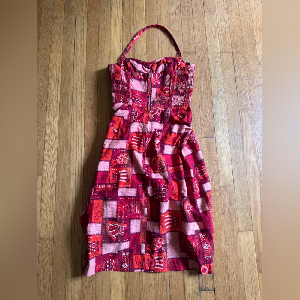 50s Vintage Kamehameha Red Cotton Sarong Wrap Dress - Picture 10 of 11